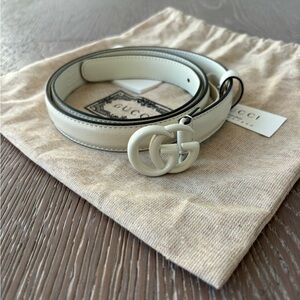 Gucci GG Marmont Thin Belt, White / Cream, Leather, 75cm